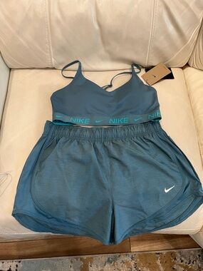 Nike Teal Active Bra and Running Shorts Set